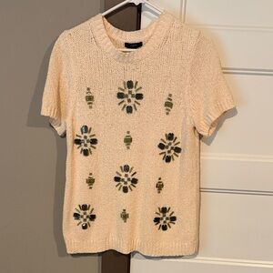 J. Crew Cream Jewel Open-Knit Crewneck Sweater